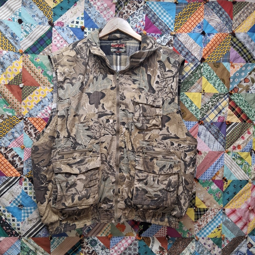 Vintage Ranger Reversible Vest XL Leaf Camo Plaid Merrill & Forbes 90s Outdoors
